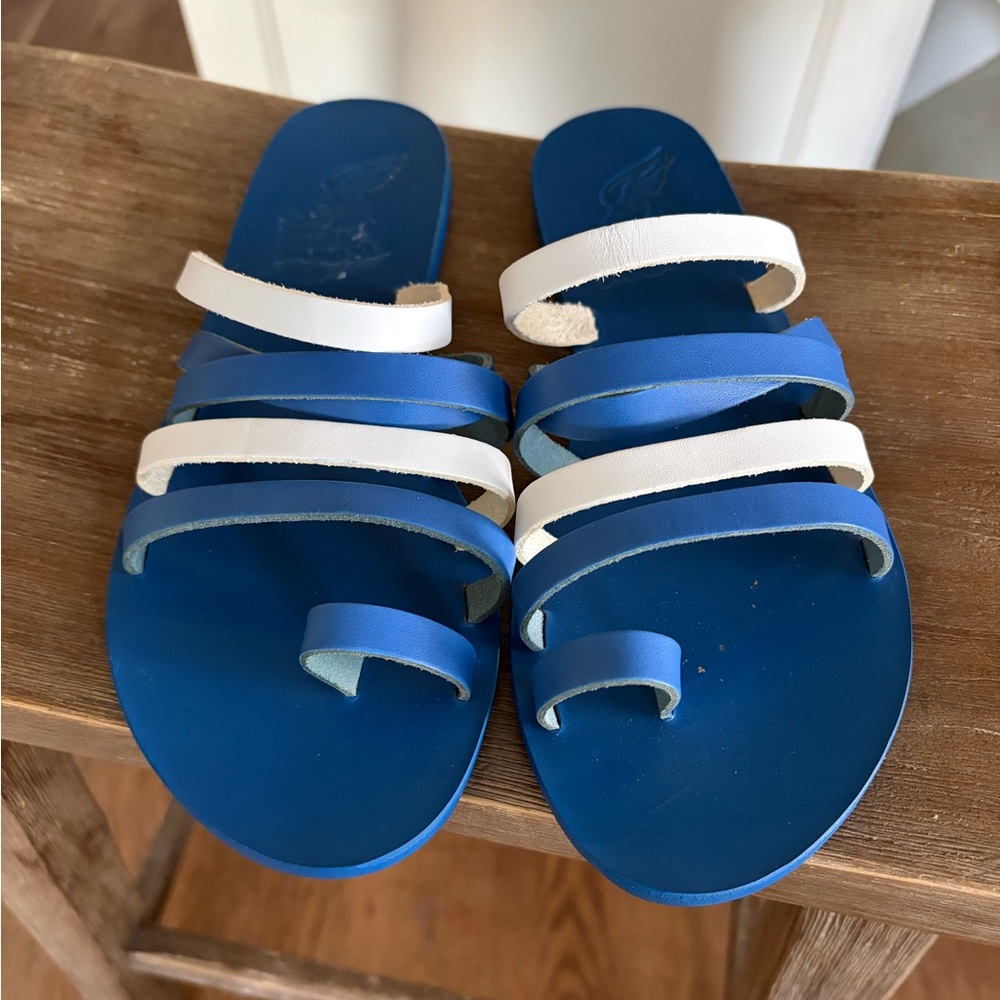 Ancient Greek Sandals Niki Raffia Sandal WhiteBlue